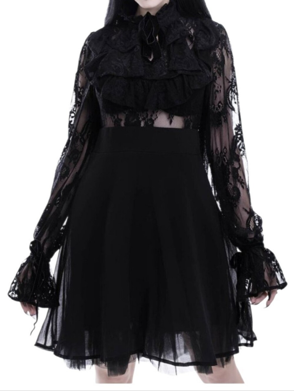 Killstar Gothic Lace Ruffle Large Midi Dark Romantic Neutral Whimsigoth Dress